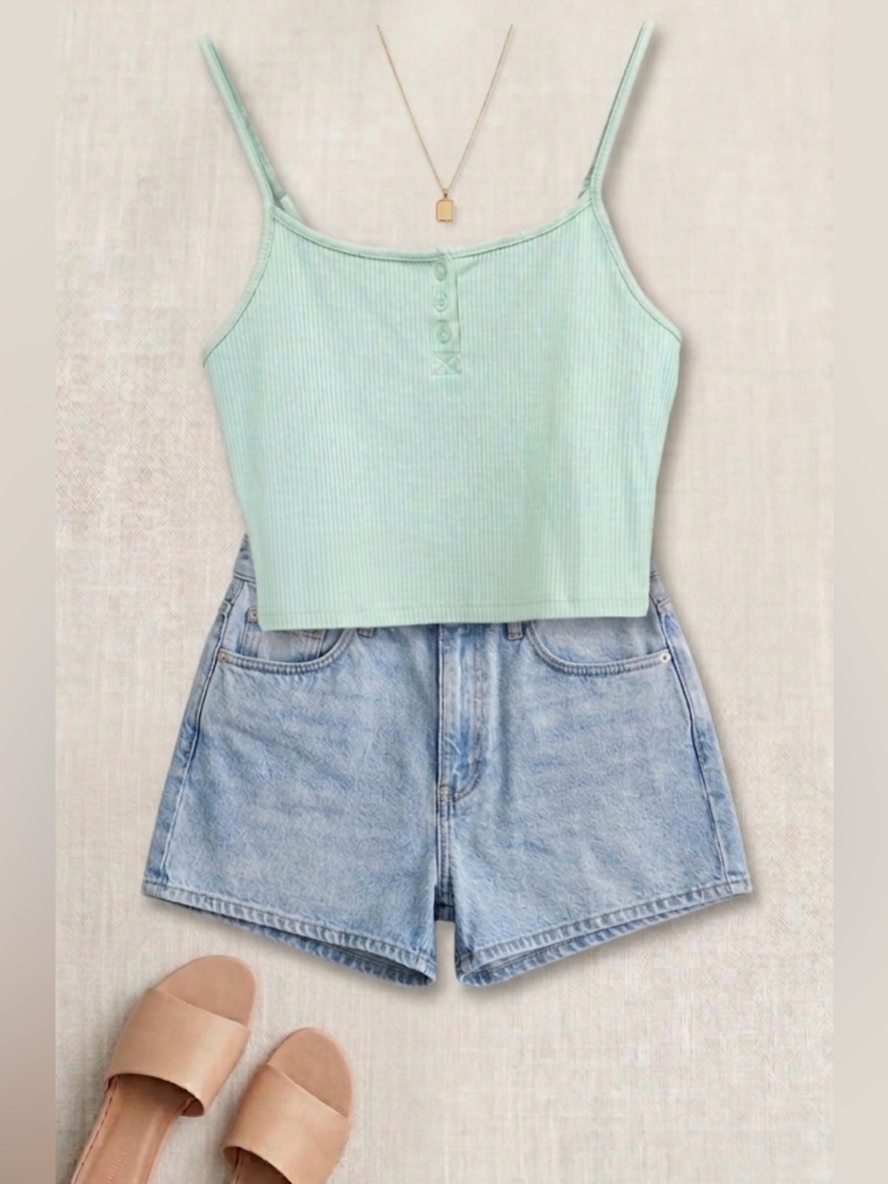 NWT American Eagle Mint Green Ribbed Cropped Cami Tank Top Women’s Small